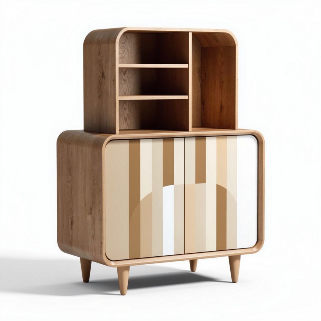 Modern wooden storage cabinet with geometric design and two doors 80 x 40 x 100cm