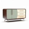 Mid-century modern sideboard with two doors and three drawers in green and cream finish 120 x 45 x 75cm