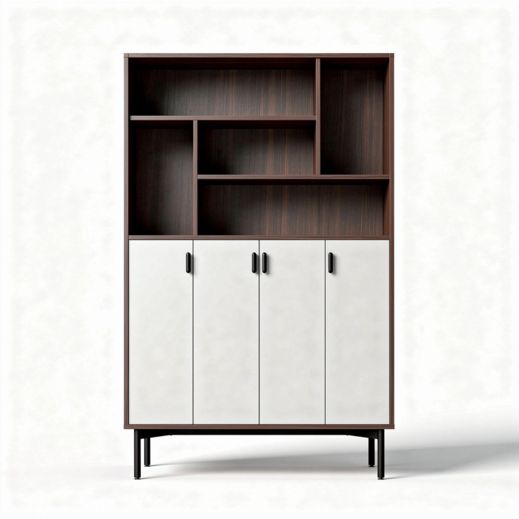 Wooden storage cabinet with open shelves and doors 90 x 40 x 180cm