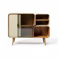 Wooden storage cabinet with sliding doors and open shelves 80 x 40 x 70cm