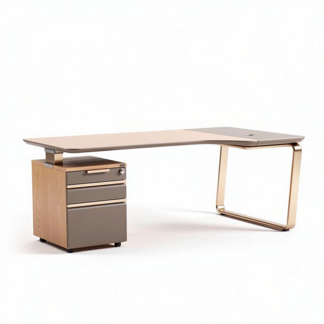 Wood and metal office desk with mobile storage unit 150 x 70 x 75cm