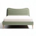 Green upholstered bed frame with wooden legs and modern design 200 x 160 x 100cm
