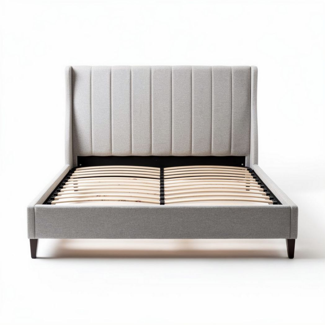 Upholstered bed frame with headboard in grey fabric 200 x 160 x 100cm