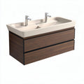 Double sink bathroom vanity with wooden base and ceramic top 120 x 50 x 45cm