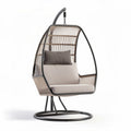 Hanging egg chair with cushion weather-resistant wicker in beige and black 90 x 75 x 120cm