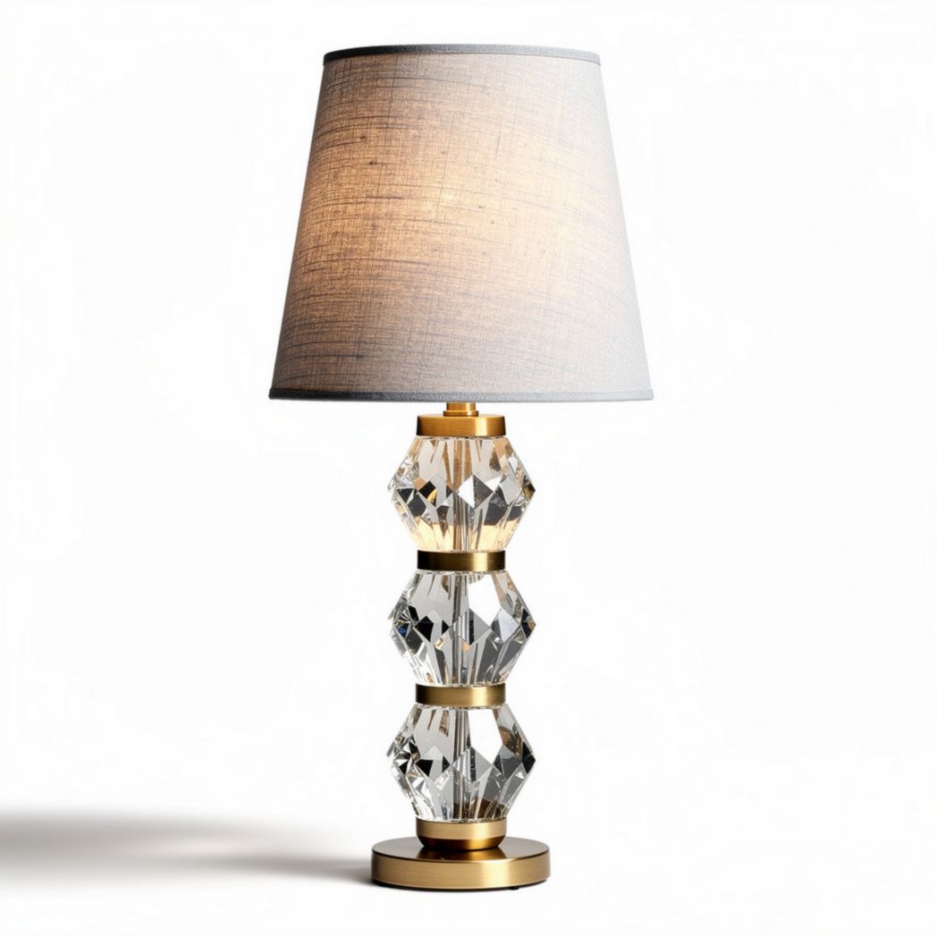 Crystal table lamp with fabric shade in gold and silver 20 x 20 x 40cm