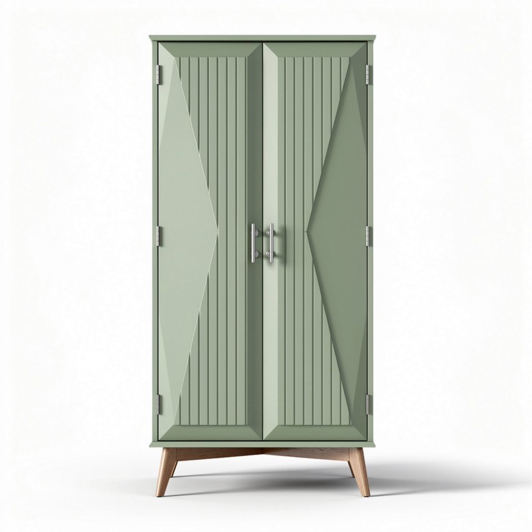 Green metal storage cabinet with wooden legs 80 x 40 x 190cm