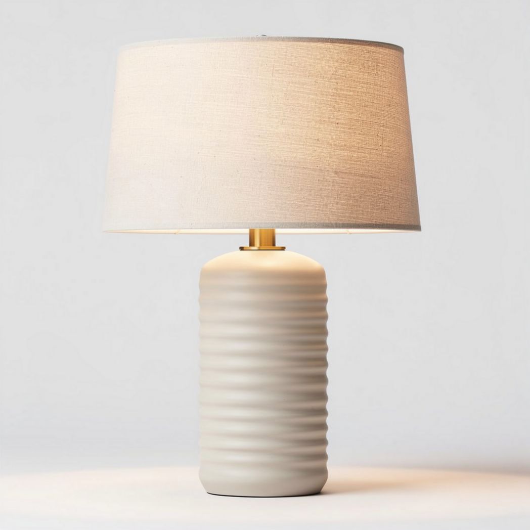 Ceramic table lamp with linen shade in white 20 x 20 x 40cm