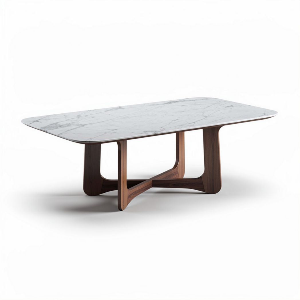 Marble top coffee table with wooden base for living room 200 x 100 x 75cm