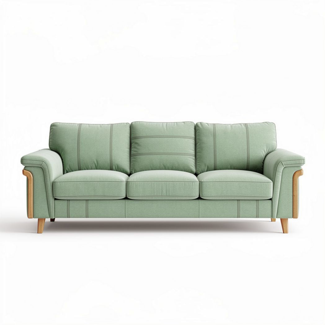 Fabric sofa with wood accents in green color 200 x 90 x 85cm
