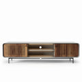 Wooden media console with storage doors in natural finish 150 x 40 x 45cm